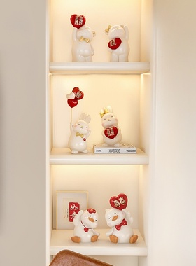 中国风网红欢乐兔情侣树脂摆件结婚礼物新中式礼品婚房装饰