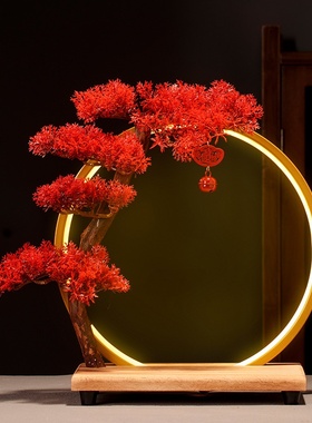 新中式创意禅意摆件家居倒流香客厅led灯圈办公室会所招财装饰品