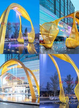 不锈钢树叶城市景观广场发光雕塑公园绿地草坪金属装饰美陈