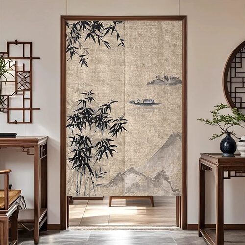 中式古风麻布艺门帘卫生间厨房卧室隐私遮挡隔断帘卧室过道半截帘 - 图3