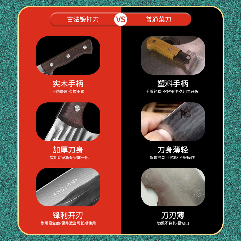 LMiS利美斯厨房锻打菜刀家用鸡翅木手柄斩切刀锋利不锈钢斩骨刀具