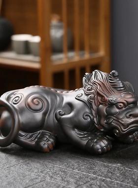 紫陶招财貔貅家居装饰摆件手工客厅办公室玄关茶桌面摆设茶宠茶玩