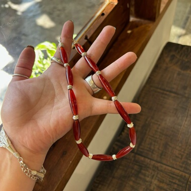 显白神器！泰产毛线球手工纯银天然红玛瑙项链女小众新年红锁骨链