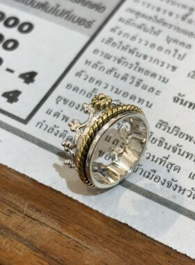 艺术皇冠麻花旋转戒指 印度进口S925纯银小众复古精致指环情侣戒