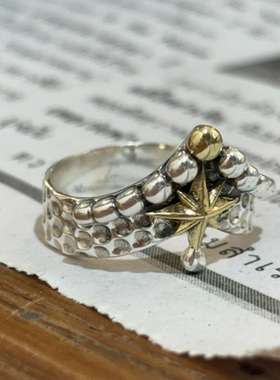 印度产 小众设计S925纯银复古戒指ins潮嘻哈十字架八芒星戒环叠戴