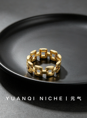 S925纯银镀金光面表带链条手链重工高级感粗项链小众设计轻奢戒指