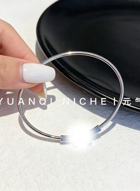 精工蓝色双T滴釉手镯细款S925纯银镀金小众设计轻奢高级叠戴手环