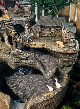 古法养鱼流水罐大号循环水过滤庭院装饰摆件水景假山喷泉景观鱼池