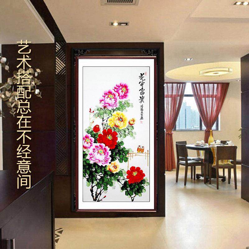 国画牡丹画客厅卧室玄关洛阳花鸟风水墨装饰字挂画手绘真迹竖条幅,淘宝优惠券,粉丝福利购,淘宝优惠卷