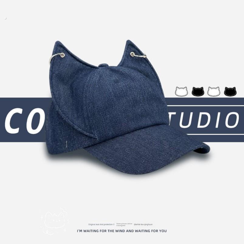 时髦狐狸耳朵牛仔鸭舌帽子男女同款春夏个性小众弯檐鸭舌帽百搭潮 - 图2