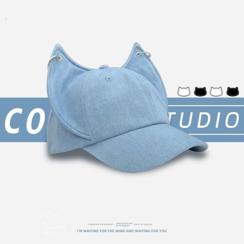 时髦狐狸耳朵牛仔鸭舌帽子男女同款春夏个性小众弯檐鸭舌帽百搭潮 - 图1