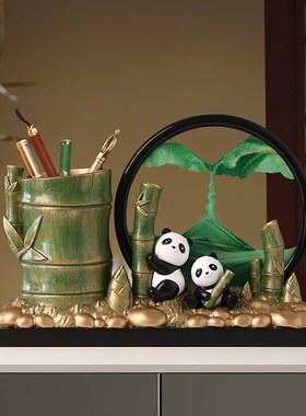 节节高升熊猫文创笔筒流沙画摆件办公室同学毕业礼V物送老师教师