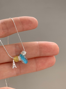 小众个性水晶金属吊坠项链日常百搭感森系绿色配饰清新锁骨链