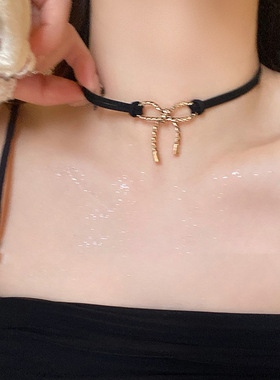黑色蝴蝶结choker颈链项圈女夏季轻奢小众脖子配饰甜酷辣妹