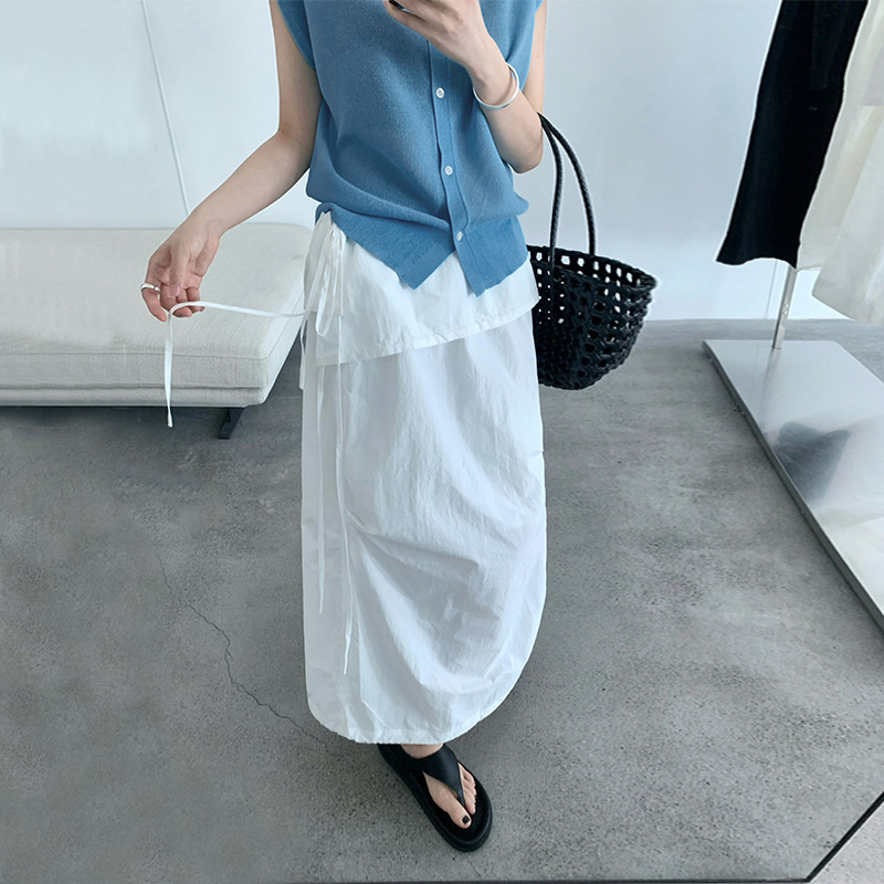 TG 小众简韩裙帘半身裙女2025夏季新款系带直筒宽松显瘦长裙 - 图0