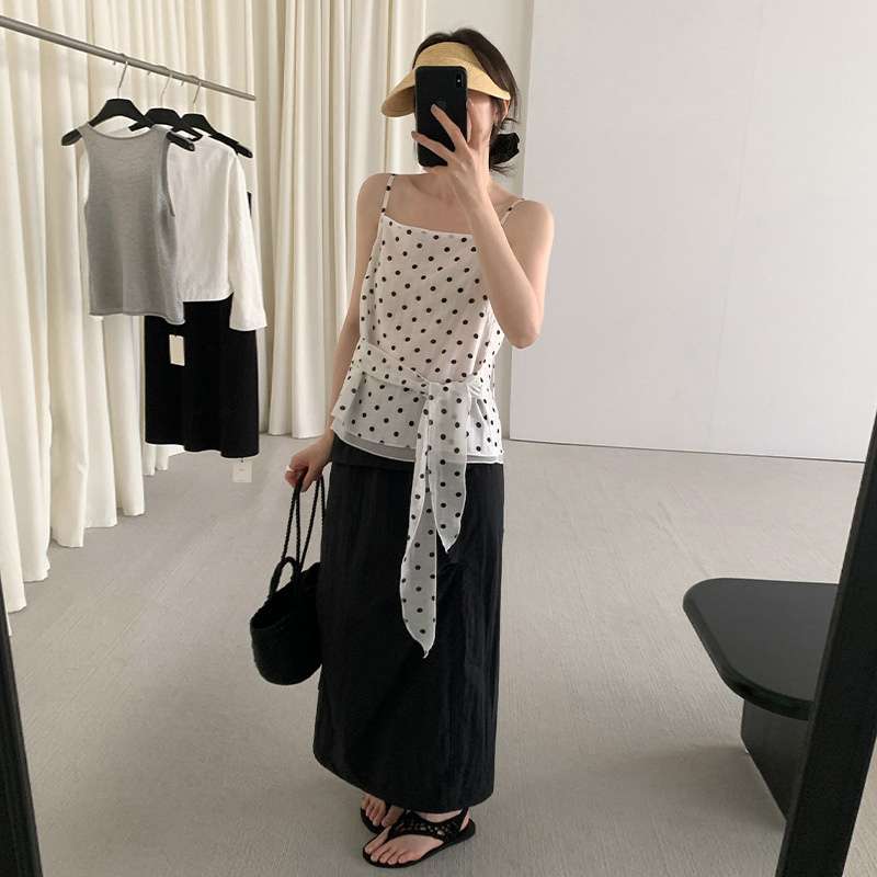 TG 小众简韩裙帘半身裙女2025夏季新款系带直筒宽松显瘦长裙 - 图1