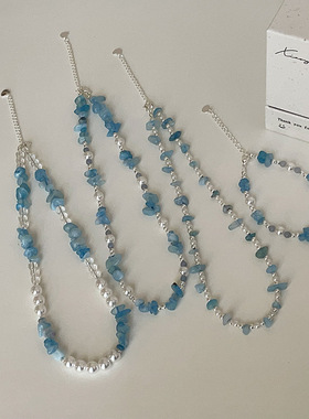 海蓝宝石珍珠串珠项链女夏日清新简约百搭气质时尚颈链锁骨链