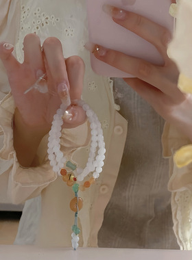 羊脂白~甜美清新公主仙三圈荔枝冻白玛瑙平安扣手串轻奢手作手链