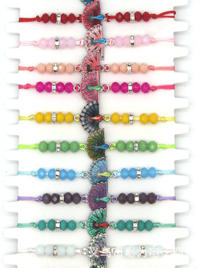 亚马逊跨境热销合金滴油彩色孔雀水晶编制手链可调节手串12条