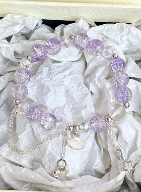 新款红色手工串珠弹力手串时尚轻奢高颜值星星流苏手链小众百搭