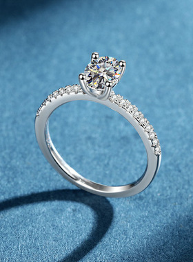 欧美s925纯银女椭圆形求婚钻戒2ct异形鸽子蛋形1克拉莫桑石戒指