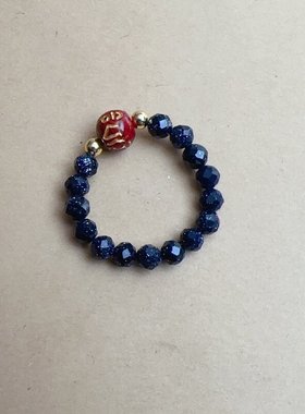 天然紫金朱砂女编织水晶可调节弹力戒指网红戒闺蜜食指貔貅招财