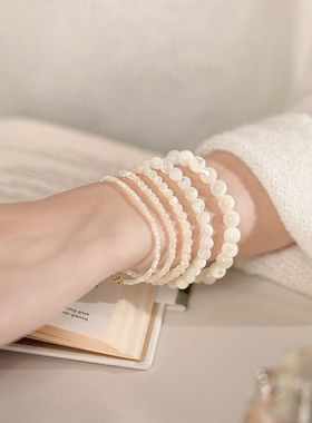 厂家直批《白露》超润天然白贝手串弹力绳手工不掉色手链小清新女