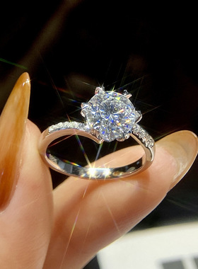 S925纯银雪花扭臂钻戒女莫桑石戒指时尚大气戒指女批发