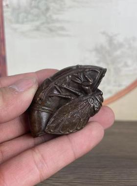 古玩铜知了一鸣惊人手把件家用桌面创意摆件茶台茶宠工艺品摆件