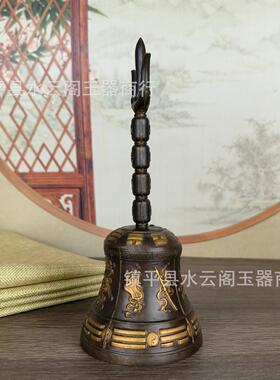 铜鎏金八宝手摇铃金刚铃三清铃三叉青铜铃铛道家摆件工艺品