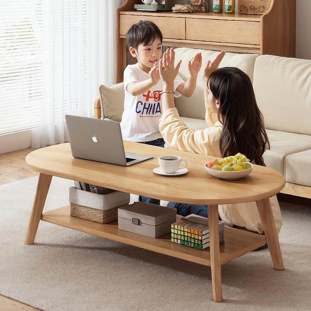 Fully solid wood tea table small apartment living room simple table Chinese rectangular double-layer small tea table storage tea table