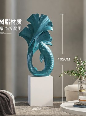 大型锦鲤客厅电视柜旁落地摆件沙发入户玄N关店铺艺术高级感雕塑