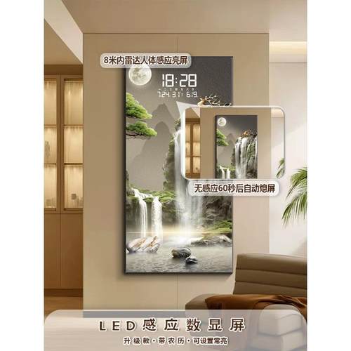 流d水过JMB生财玄新关装饰画le灯画中式道走廊挂画万年历时钟表挂 - 图2