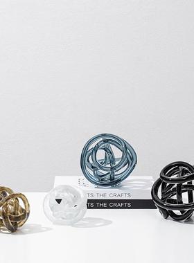 简约现代手工艺术琉样抽象璃璃装玻饰thfgj#u+球摆件板间茶几桌面