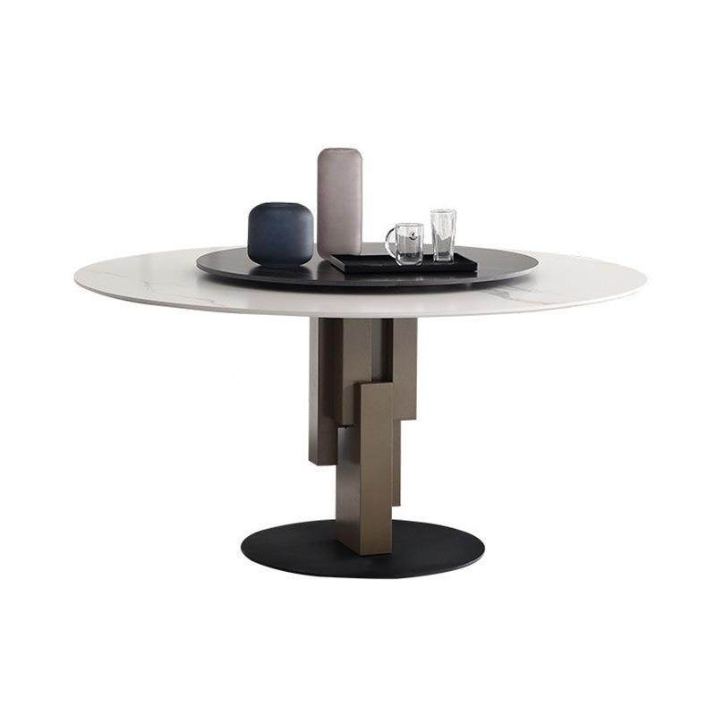 式轻奢岩板圆形餐桌小古户型餐厅现代意盘极简约家用黄EGY铜带转,淘宝优惠券,粉丝福利购,淘宝优惠卷