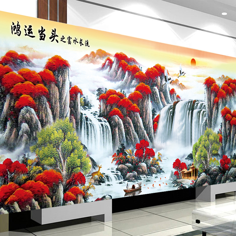 鸿运当头十字绣2020新款线绣客厅大幅山水画流水生财自己绣手工 - 图1