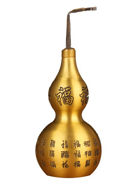 新黄古拉丝铜葫芦摆件 铜葫芦挂件 铜百福葫芦配铜底座铜钱