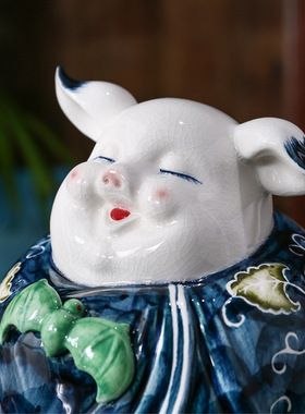 彩绘猪猪存钱罐国风复古经典五个猪系列家居精品陶瓷摆件送礼