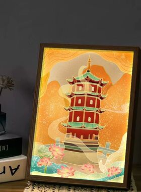 安徽地标建筑灯光画国潮卡通风景文创礼品摆画客厅卧室音响小夜灯