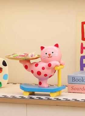 多巴胺波点猫入户门钥匙收纳玄关摆件客厅鞋柜可爱家居新家装饰品