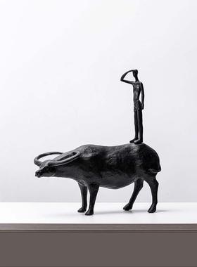 北欧简约牧童摆件样板房电视柜放牛郎装饰品乔迁新居礼物摆设品