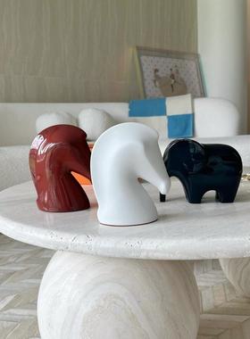 法国HS小象木骏马马头镇纸家居客厅书房桌面摆件样板间艺术装饰品