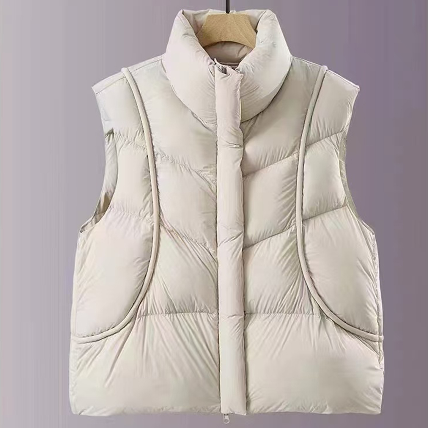 泡芙羽绒马甲女短款立领无袖保暖背心轻薄羽绒服外套 - 图0