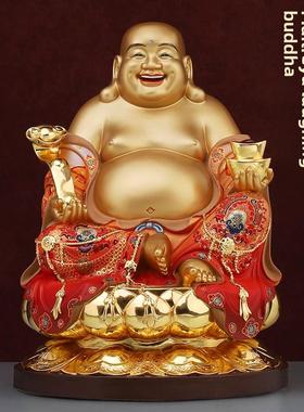 纯铜弥勒佛大肚佛像笑佛摆件供奉菩萨客厅招财店铺香樟木雕实木质