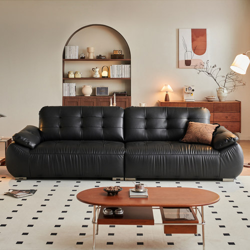 欧派家具云朵真皮沙发简约头层牛皮意式复古客厅黑色中古风太空云 - 图1
