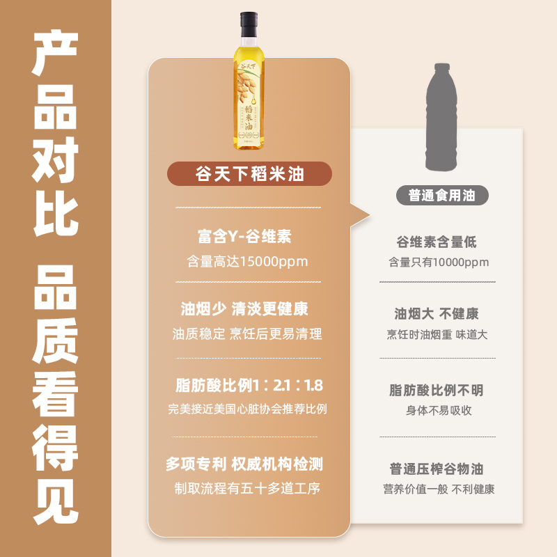 谷天下旗舰店稻米油500ml米糠油健康食用油单瓶不油腻便携烧烤油