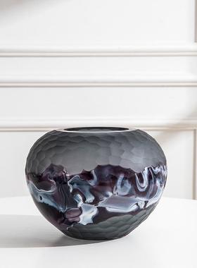 手工渐变色磨刻玻璃花瓶家居客厅餐桌插花器时尚软装饰品摆件