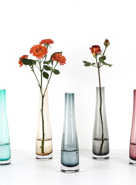 视远彩色玻璃小花瓶高级感轻奢创意批发插花现代客厅家居装饰