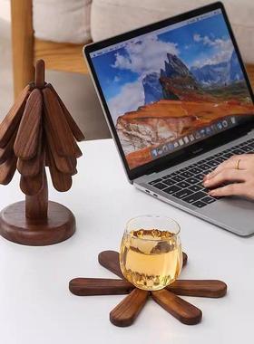 高级感耶诞树隔热垫餐桌摆件创意一棵树实木防烫锅垫折叠杯垫碗垫