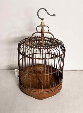 怀旧民俗老物件鸟笼子旧货纯手工老鸟笼毛竹鸟笼小型覆古装饰摆饰